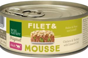 REAL NATURE Filet & Mousse Adult Poulet & dinde à l'huile de lin 24x85 g