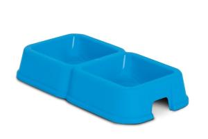 Écuelle double basique antidérapante Bleu